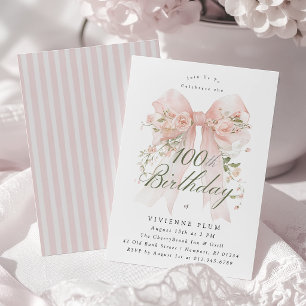 100. Geburtstag Elegante Wasserfarbe Rosa Floral Einladung