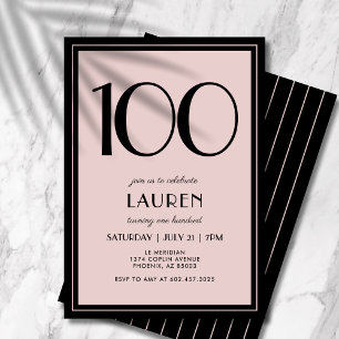100. Geburtstag Frauen Modern Minimal Schwarz Rosa Einladung