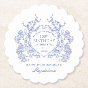 100. Geburtstag French Blue Floral Crest Custom Untersetzer