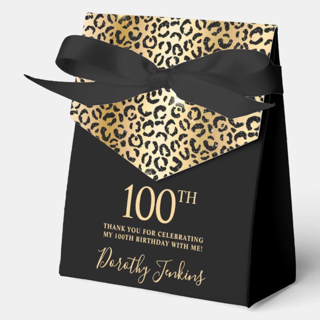 100. Geburtstag Gold Leopard Print Danke  Geschenkschachtel (Vorderseite)