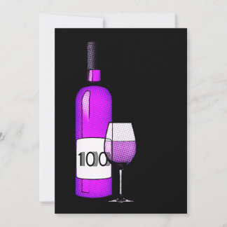 100. Geburtstag : halftone Weinflasche & Glas Einladung