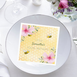 100. Geburtstag Hummeln Waben gelb floral Serviette