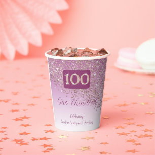 100. Geburtstag Klasse Falling Rose Gold Glitzer Pappbecher