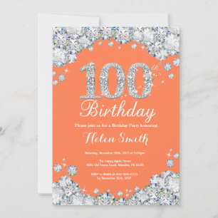100. Geburtstag Koralle Silber Diamant Einladung