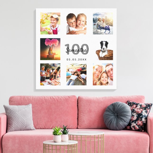 100. Geburtstag kundenspezifische Foto Collage Whi Leinwanddruck (Insitu (Wohnzimmer))