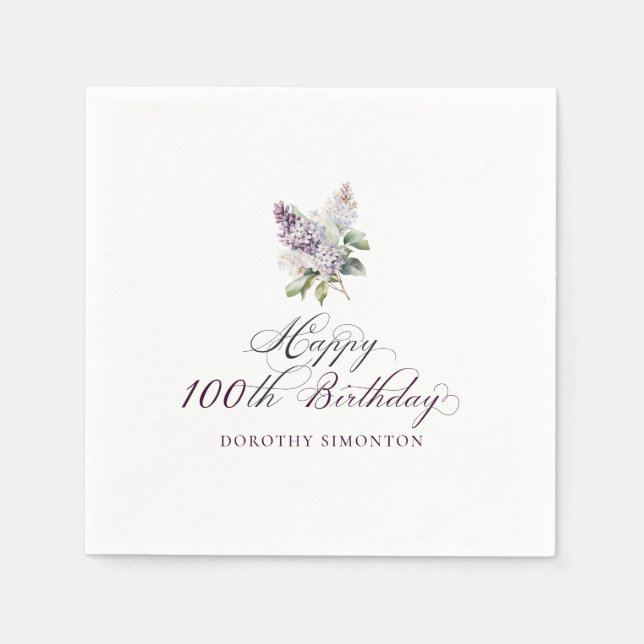 100. Geburtstag Lila Lilac Spring Blume Serviette (Vorderseite)