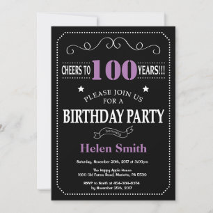 100. Geburtstag Lila und Schwarzes Tafel-Design Einladung