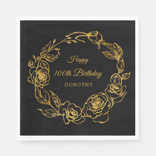 100. Geburtstag Luxe Gold Rose Black Serviette