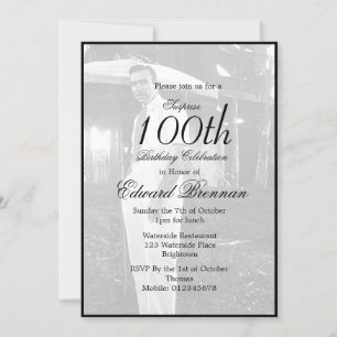 100. Geburtstag männlich Stilvolles Foto Monogram Einladung