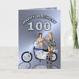 100 Geburtstag mit Mädchen und einem Motorrad Karte