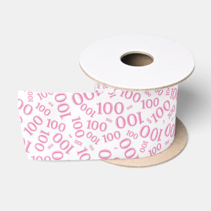 100. Geburtstag Moderne Zahlenmuster Weiß/Rosa Satinband