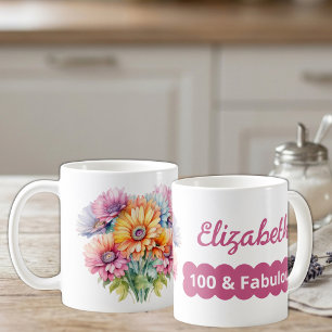 100. Geburtstag Name Gerbera Blumen rosa Kaffeetasse