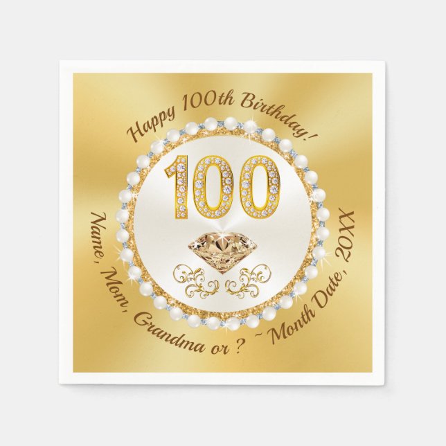 100. Geburtstag Napkins, 100. Geburtstagserviettes Serviette (Vorderseite)