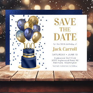100. Geburtstag Navy Blau Ballon Torte Save The Date