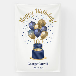 100. Geburtstag Navy-Blauer-Ballon-Torte Banner