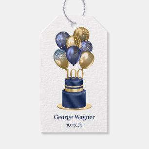 100. Geburtstag Navy-Blauer-Ballon-Torte Geschenkanhänger