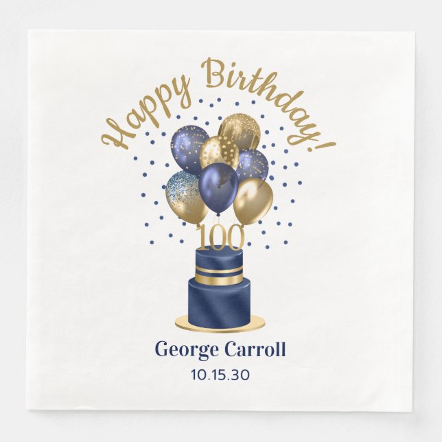 100. Geburtstag Navy Blue Balloon Cake Serviette (Vorderseite)