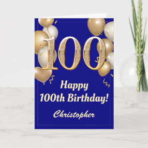 100. Geburtstag Navy Blue Gold Balloons Confetti Karte