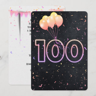 100. Geburtstag Neon Sign auf schwarze Einladung