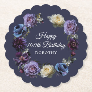 100. Geburtstag Personalisierte Moody Lila Blume Untersetzer