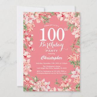 100. Geburtstag Pink Boho Botanische Blume Einladung