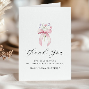 100. Geburtstag Pink Bow Wildblume geklappt Dankeskarte