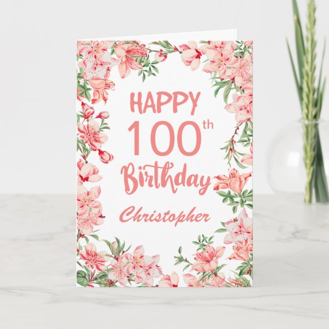 100. Geburtstag Pink Peach Peonies Floral Karte (Vorderseite)