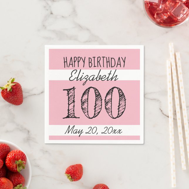 100. Geburtstag PINK Personalisiert Paper Napkins Serviette (Beispiel)