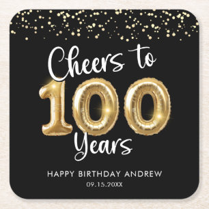 100. Geburtstag Prost auf 100 Jahre Schwarzes Gold Rechteckiger Pappuntersetzer