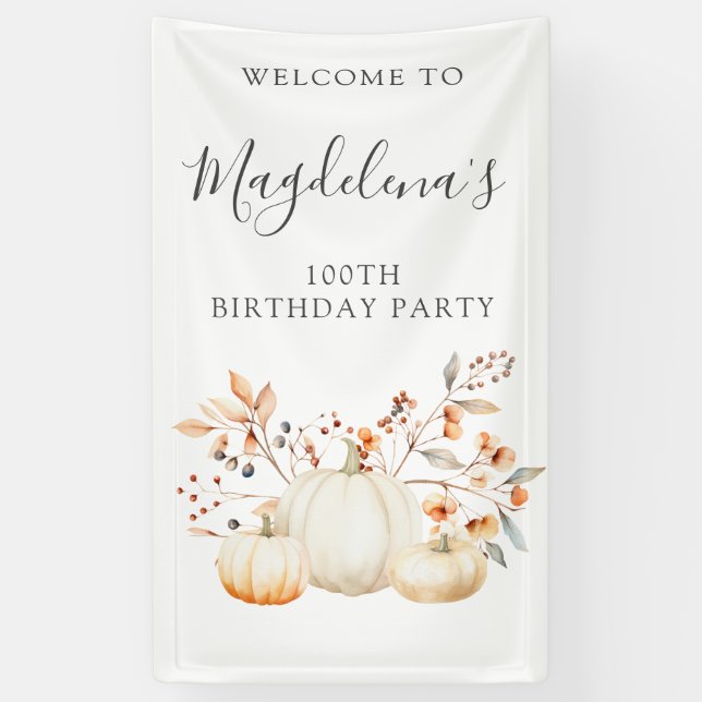 100. Geburtstag Pumpkin Herbstlaub Vertikal Banner (Vertikal)