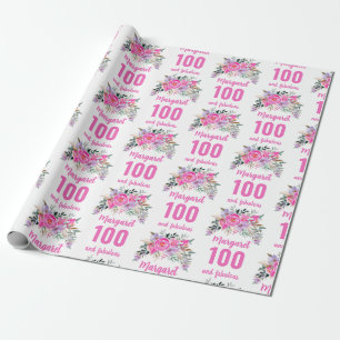 100. Geburtstag rosa Blüte Geschenkpapier