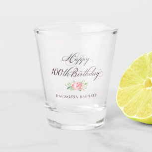 100. Geburtstag Rosa Floral Personalisiert Schnapsglas