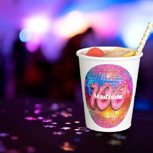 100. Geburtstag Rosa Glitter Groovy 70er Disco Kug Pappbecher