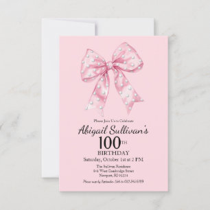 100. Geburtstag Rosa Schleife mit Golfball Polka P Einladung