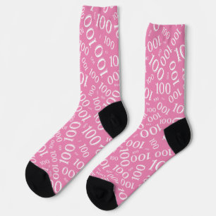 100. Geburtstag Rosa/Weiß Zufallszahlen-Muster Socken
