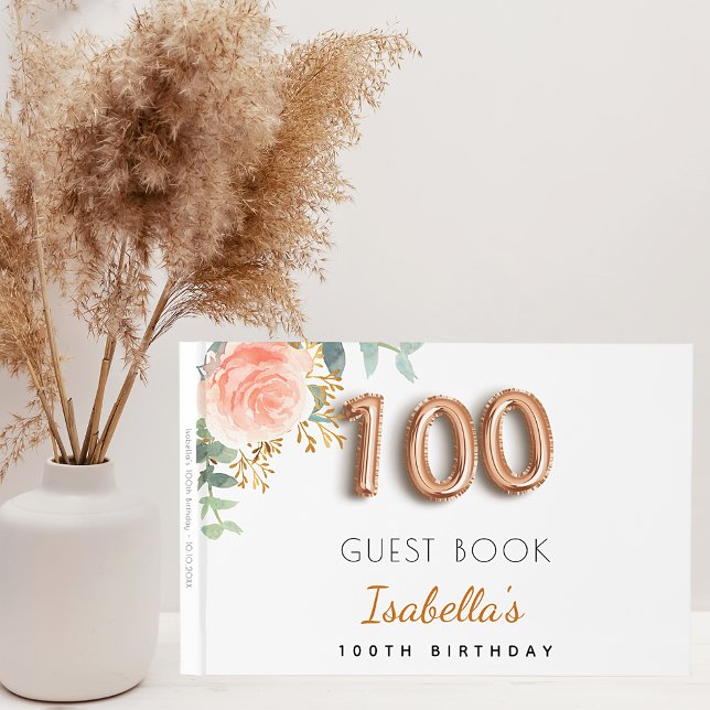 100. Geburtstag Rose Gold Eukalyptus elegant Gästebuch (Von Creator hochgeladen)