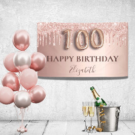100. Geburtstag Rose Gold Glitzer rosa Ballons Banner