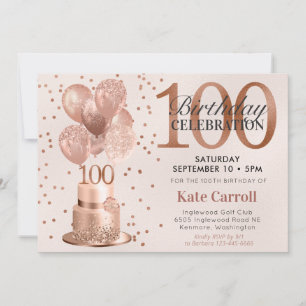 100. Geburtstag Rose Gold Torte Einladung