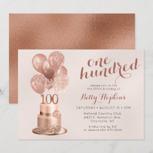 100. Geburtstag Rose Gold Torte Einladung
