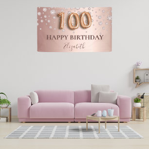 100. Geburtstag Rose Golddiamanten Ballonskript Banner