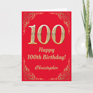 100. Geburtstag Rot und Gold Glitzer Rahmen Karte