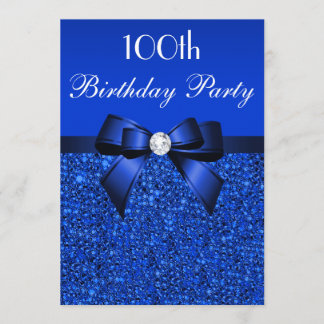 100. Geburtstag Royal Blue Sequins Bow und Diamond Einladung