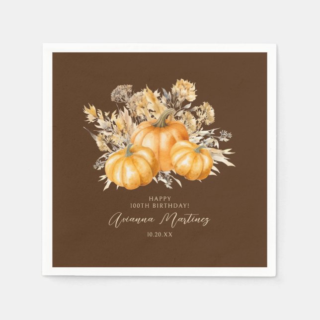 100. Geburtstag Rustic Boho Pumpkin Fall Foliage Serviette (Vorderseite)