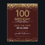 100. Geburtstag Save the Date Einladung<br><div class="desc">Eleganter Imitat Gold Glitzer mit schimmernden Konfetti Highlights auf der Ober- und Untergrenze. Alle Texte sind individuell einstellbar und lassen sich für Ihr eigenes Party leicht ändern. Sehr elegantes Design aus dem 100. Jahrhundert.</div>