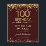 100. Geburtstag Save the Date Einladung<br><div class="desc">Eleganter Imitat Gold Glitzer mit schimmernden Konfetti Highlights auf der Ober- und Untergrenze. Alle Texte sind individuell einstellbar und lassen sich für Ihr eigenes Party leicht ändern. Sehr elegantes Design aus dem 100. Jahrhundert.</div>