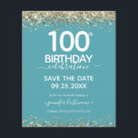 100. Geburtstag Save the Date Einladung<br><div class="desc">Eleganter Imitat Gold Glitzer mit schimmernden Konfetti Highlights auf der Ober- und Untergrenze. Alle Texte sind individuell einstellbar und lassen sich für Ihr eigenes Party leicht ändern. Sehr elegantes Design aus dem 100. Jahrhundert.</div>