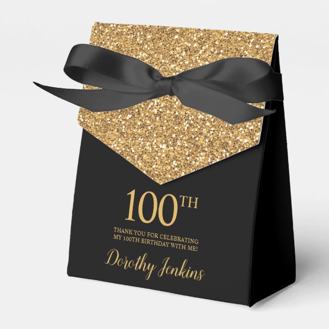 100. Geburtstag Schwarz Gold Glitter Dankeschön Geschenkschachtel (Vorderseite)