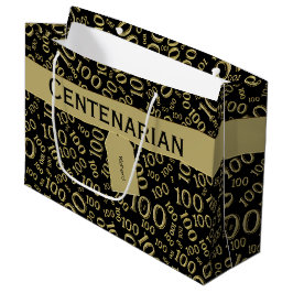 100. Geburtstag Schwarz/Gold-Muster Große Geschenktüte