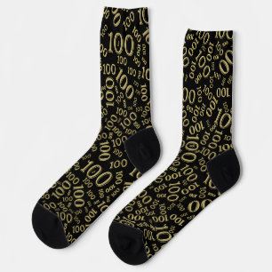 100. Geburtstag Schwarz/Gold Zufallszahlenmuster Socken
