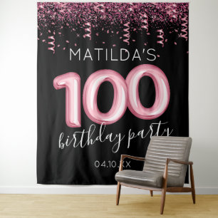 100. Geburtstag Schwarz Rosa Foto Hintergrund Wandteppich